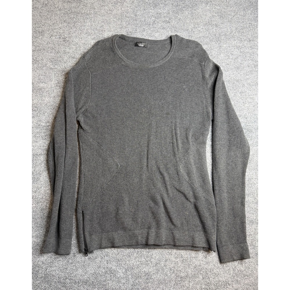 Zara Man Knit Sweater Mens L Gray‎ Crewneck Pullover Side Button